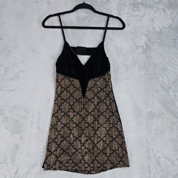 Retrofete Eva Dress Womens S Black/Gold Silk Velvet Crystal Embellished Cocktail - Picture 5 of 9